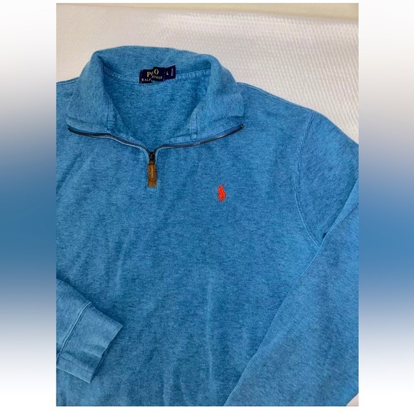 Men's Polo Ralph Lauren Blue 100% Cotton Knit 1/4 Zip Sweater Large sku033 - Picture 1 of 6